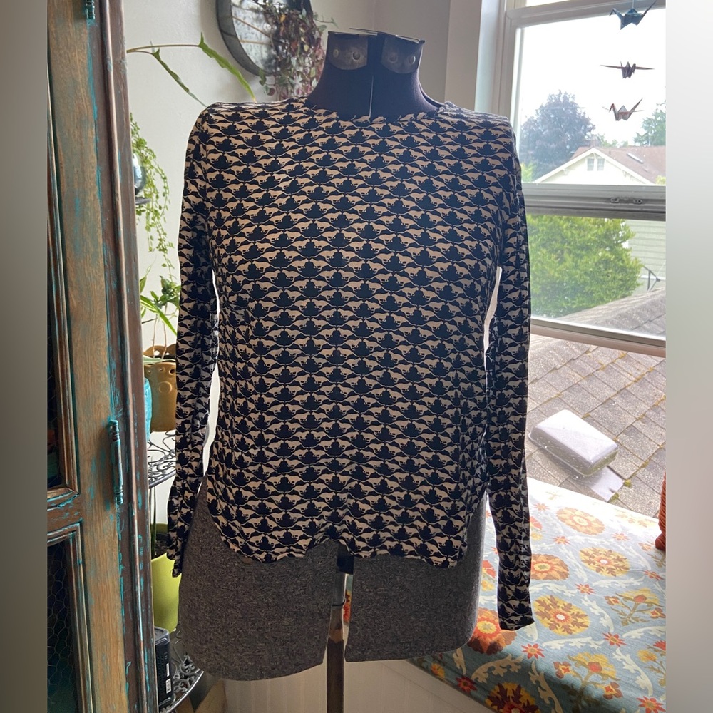 H&M cat print long sleeved lightweight blouse Sz 2